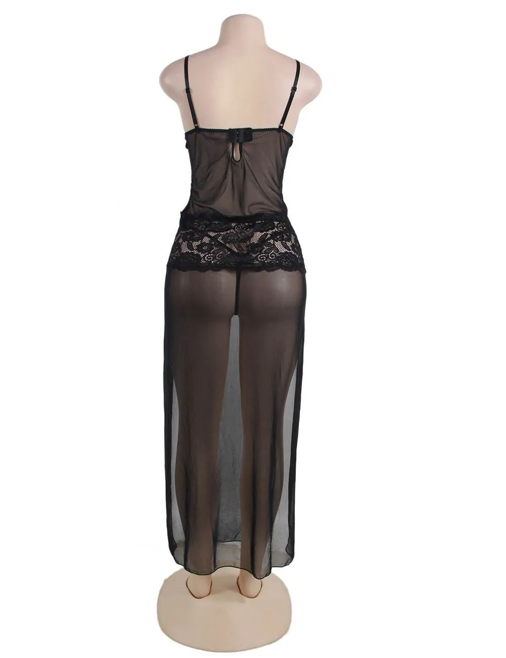 Black Mesh And Lace Elegant Lingerie Gown With Farawlaya