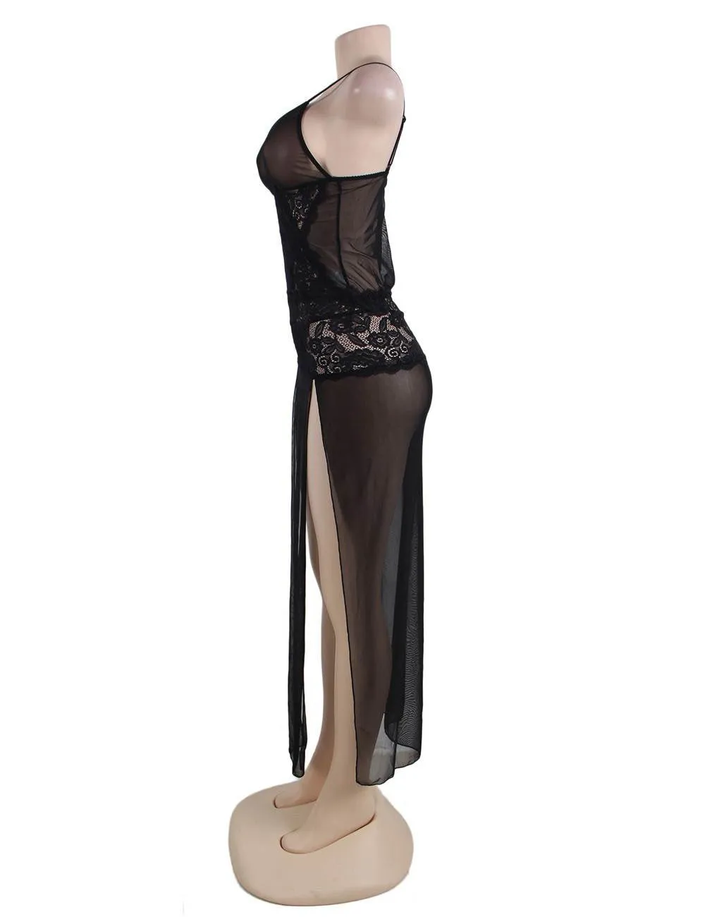 Black Mesh And Lace Elegant Lingerie Gown With Farawlaya