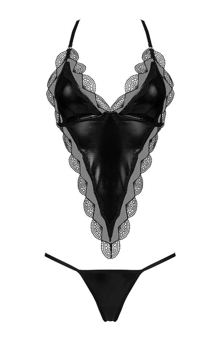 Black wet look lingerie set - Angie