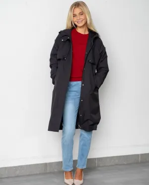 BLACK ZIP UP TRENCH COAT