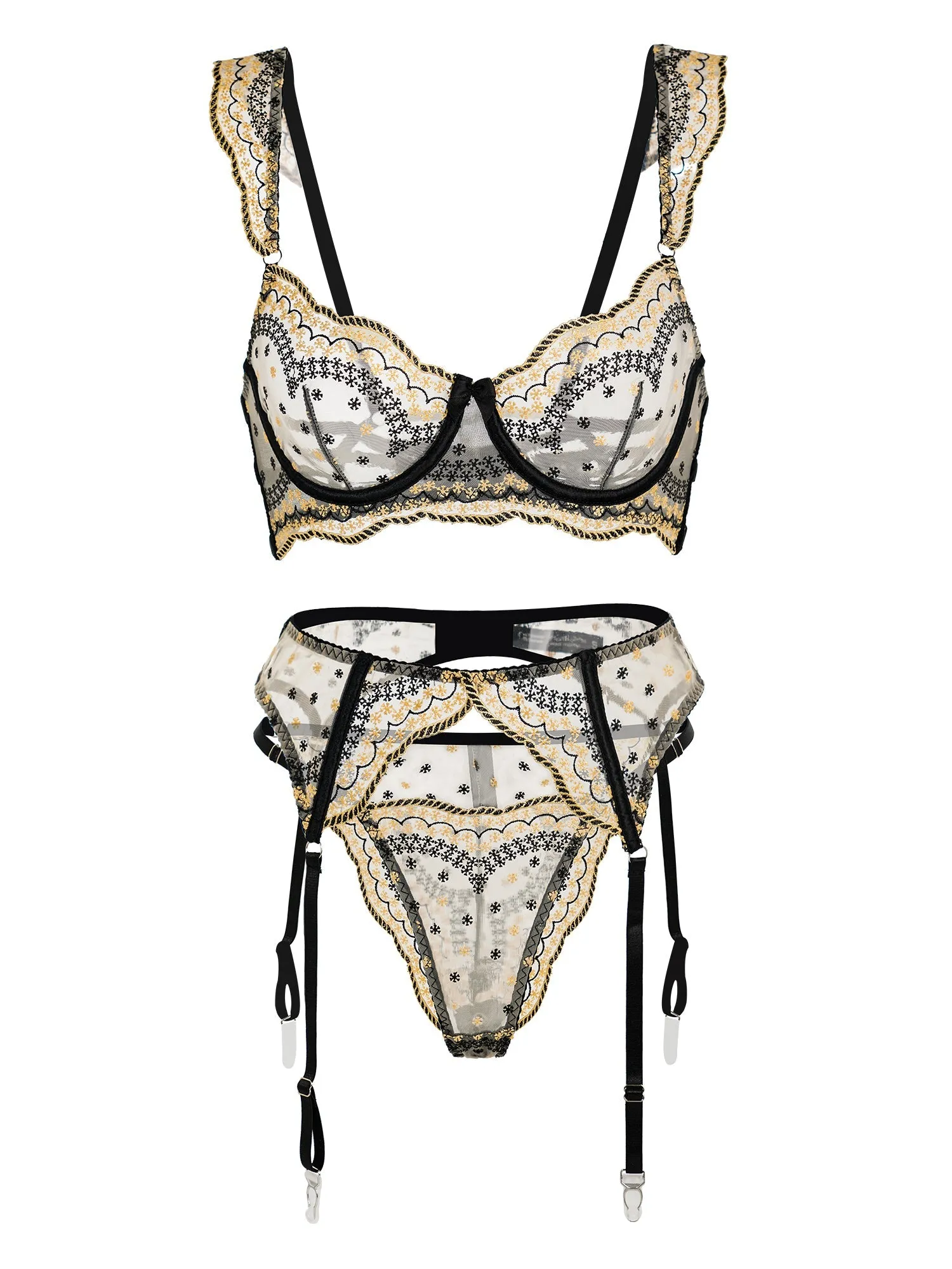 Black&Gold Luxury Lace Embroidered Lingerie Set From Hello.LA.Girl