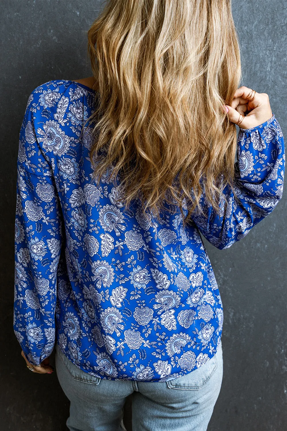 Bloemen Notched Hals Ballonmouw Blouse