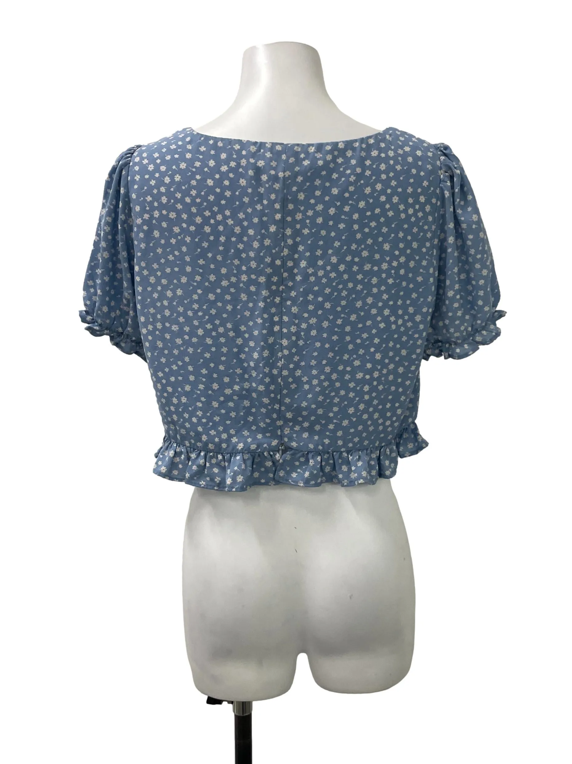 Blue Floral Drawstring Crop Top