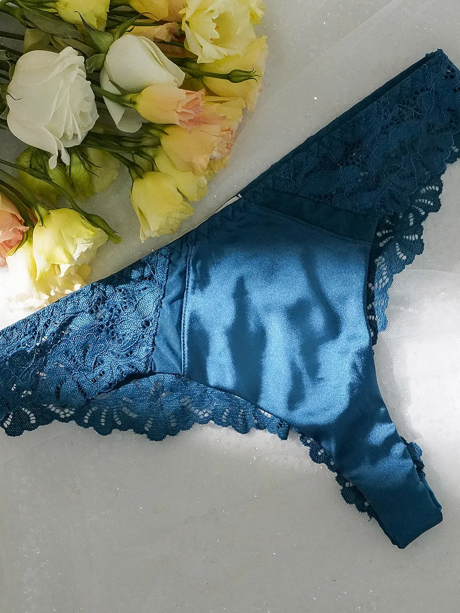 Blue  Lace Satin Mesh Push-Up Sexy Lingerie Set From Hello.LA.Girl