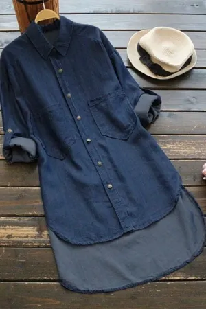 Blue Long Sleeve Blouse