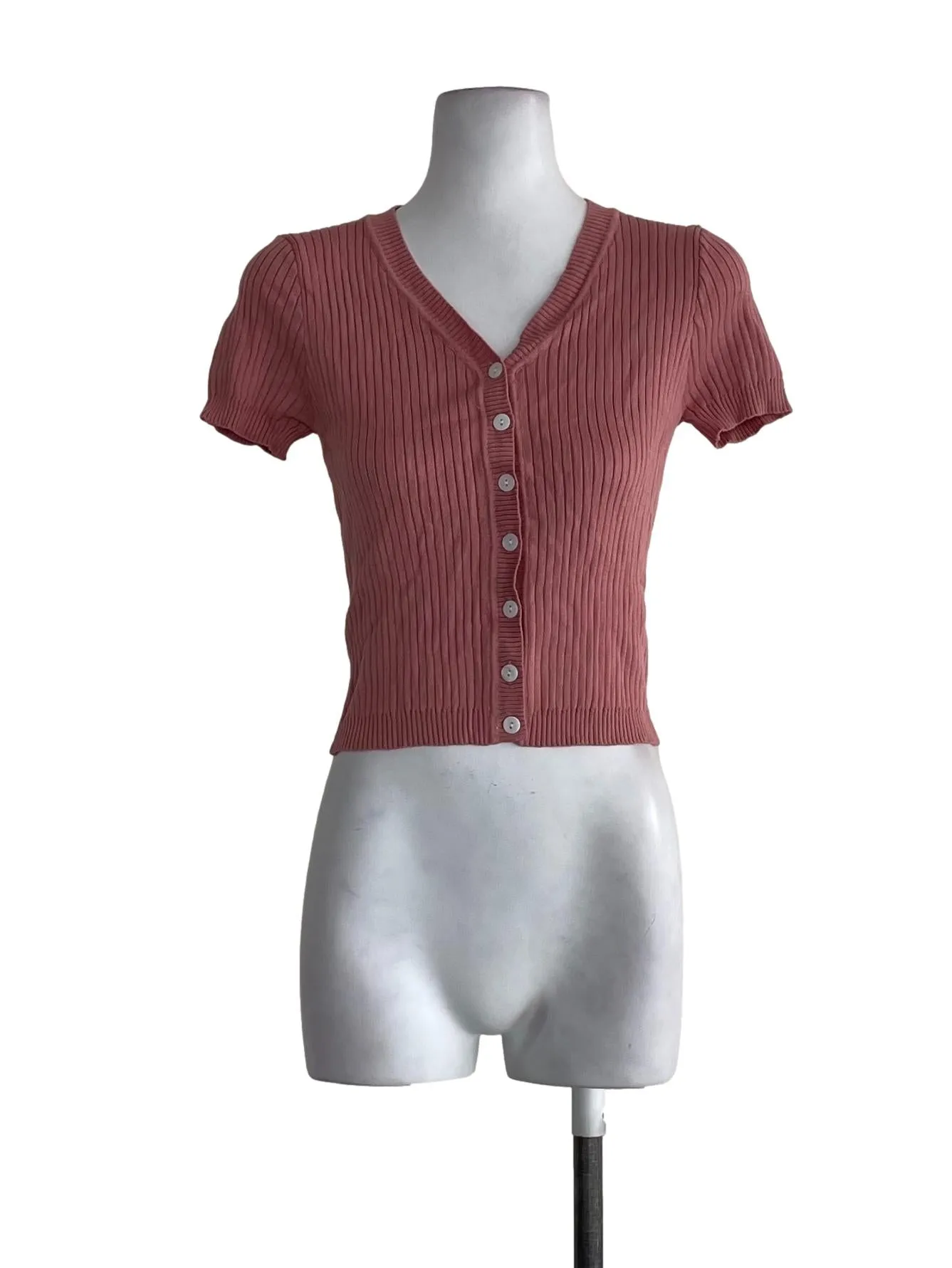 Blush Pink Ribbed Short Sleeves Top