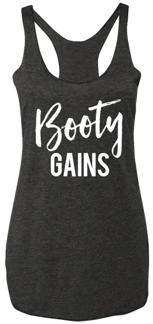 Booty Gains Racerback Tank Top in Charcoal Heather