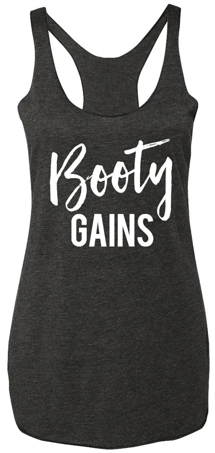 Booty Gains Racerback Tank Top in Charcoal Heather