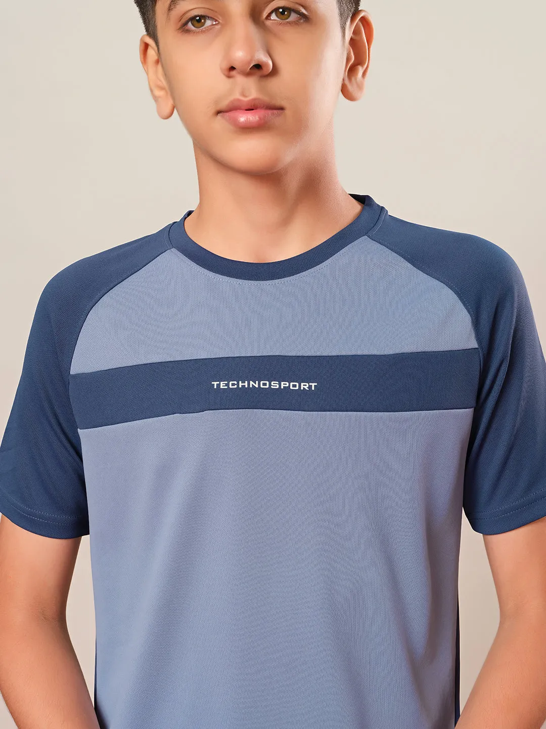 Boys Colorblock Slim Fit Round Neck T-shirt with DOUBLE COOL