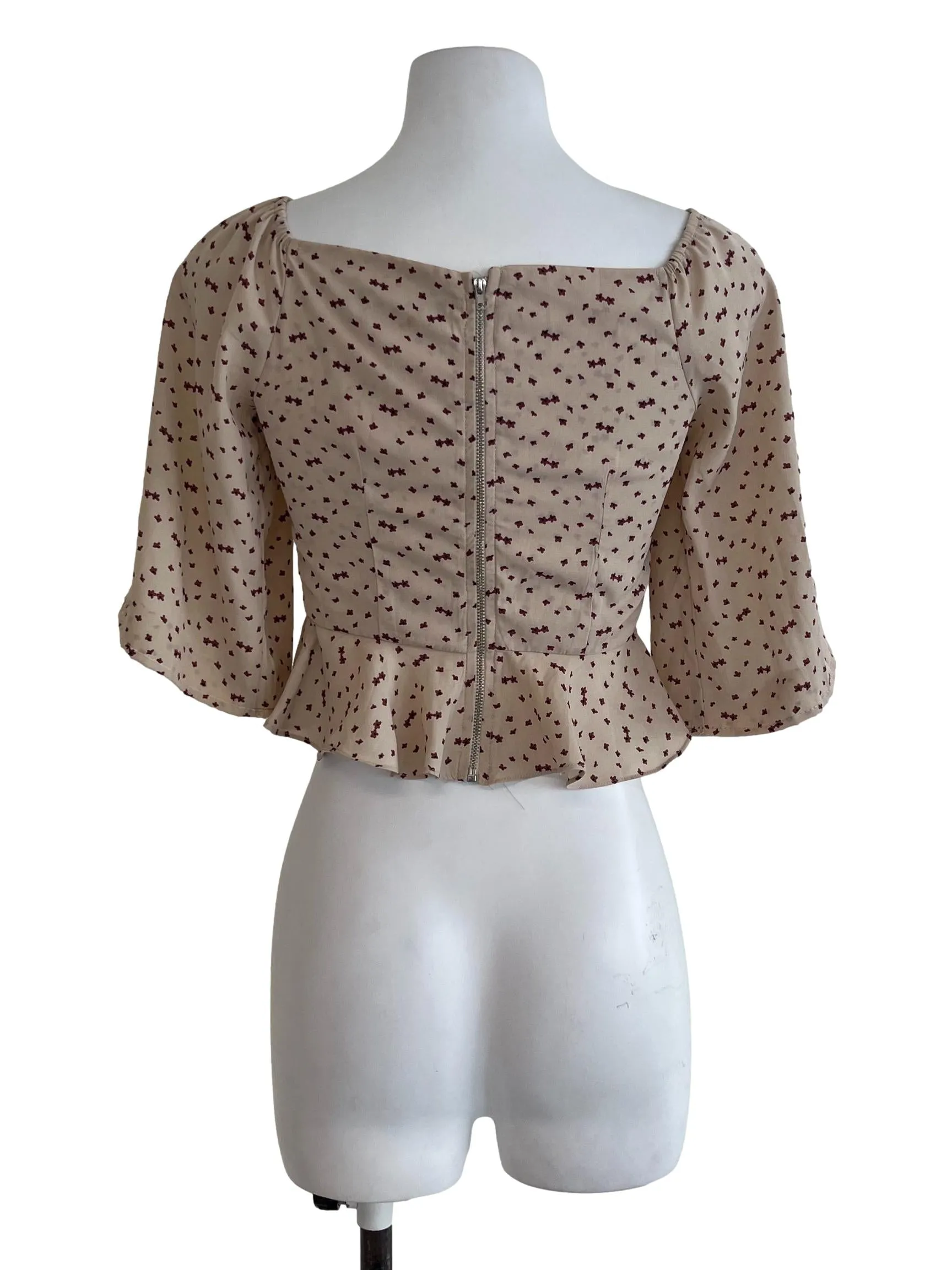 Brown Nude Floral Pattern Crop Top