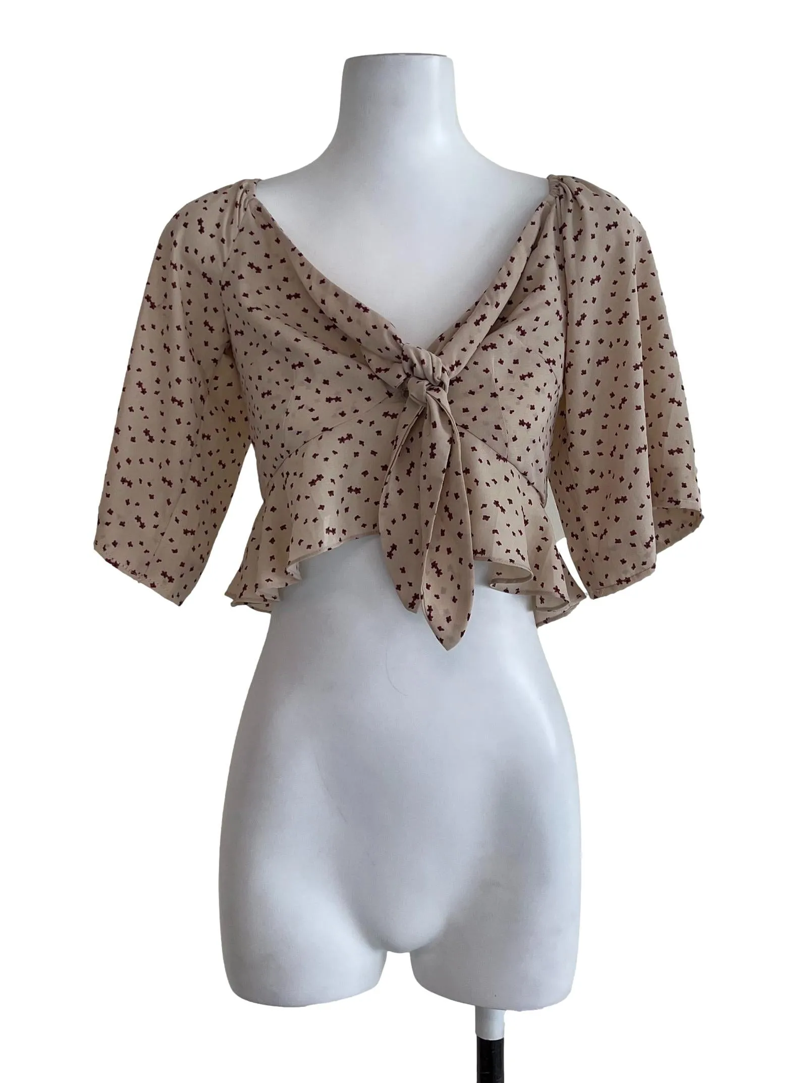 Brown Nude Floral Pattern Crop Top
