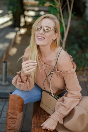 Brown Off-the-shoulder Ruffle Top