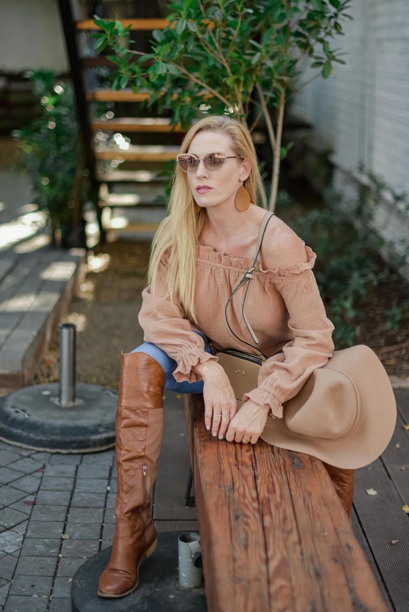 Brown Off-the-shoulder Ruffle Top