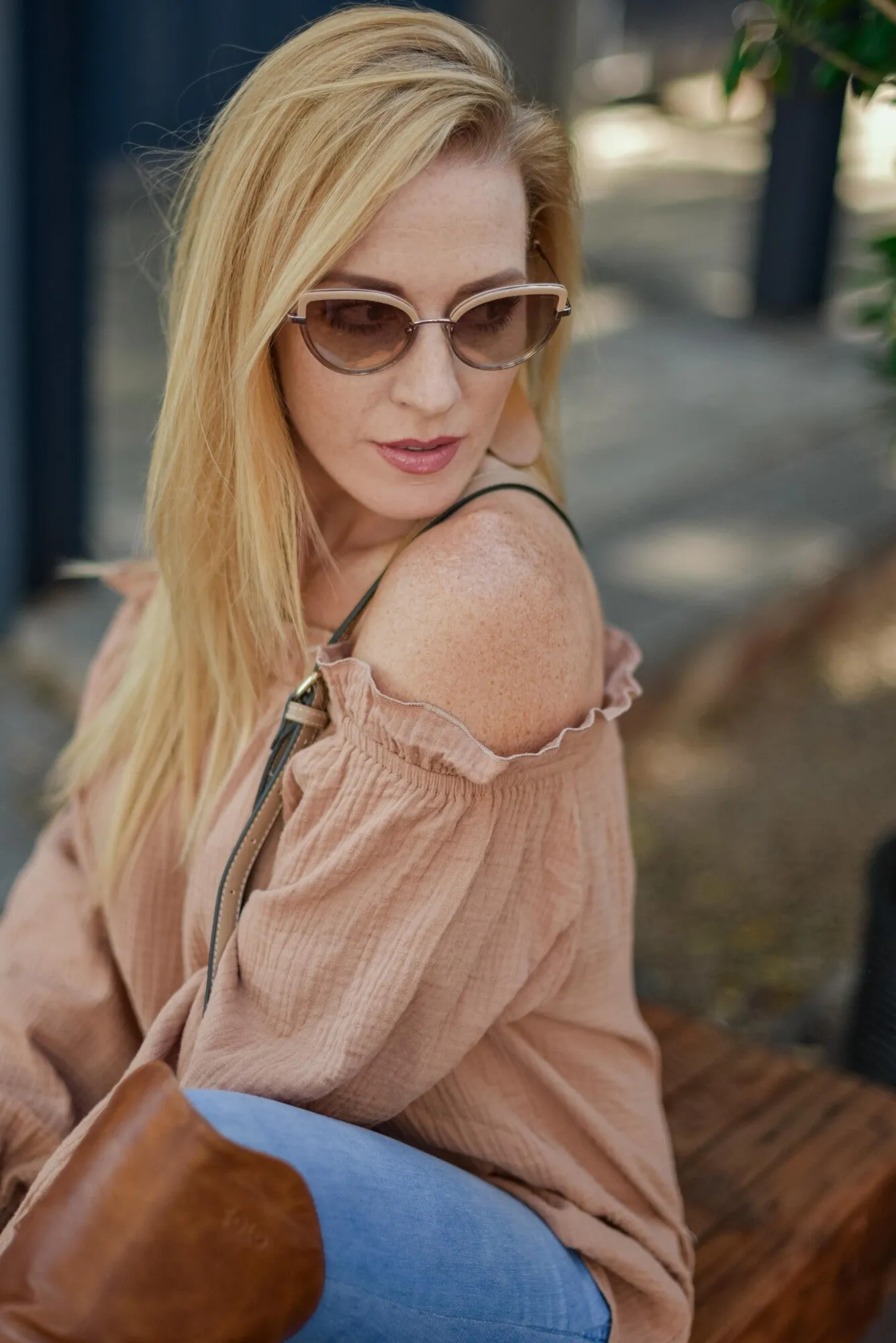 Brown Off-the-shoulder Ruffle Top
