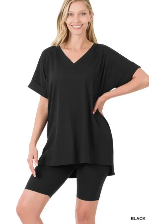 BRUSHED DTY MICROFIBER V-NECK TOP & BIKE SHORT