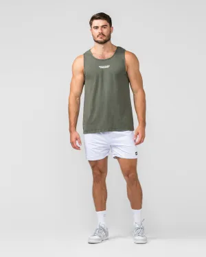 Burly Training Tank - Dark Khaki (White logo)