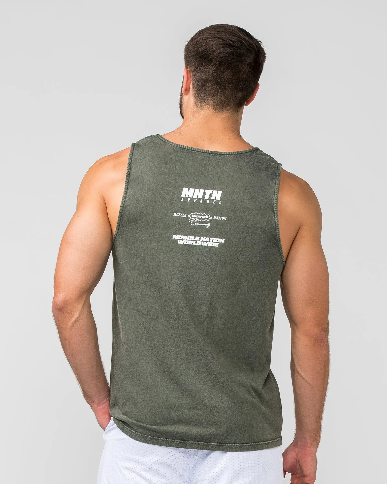 Burly Training Tank - Dark Khaki (White logo)