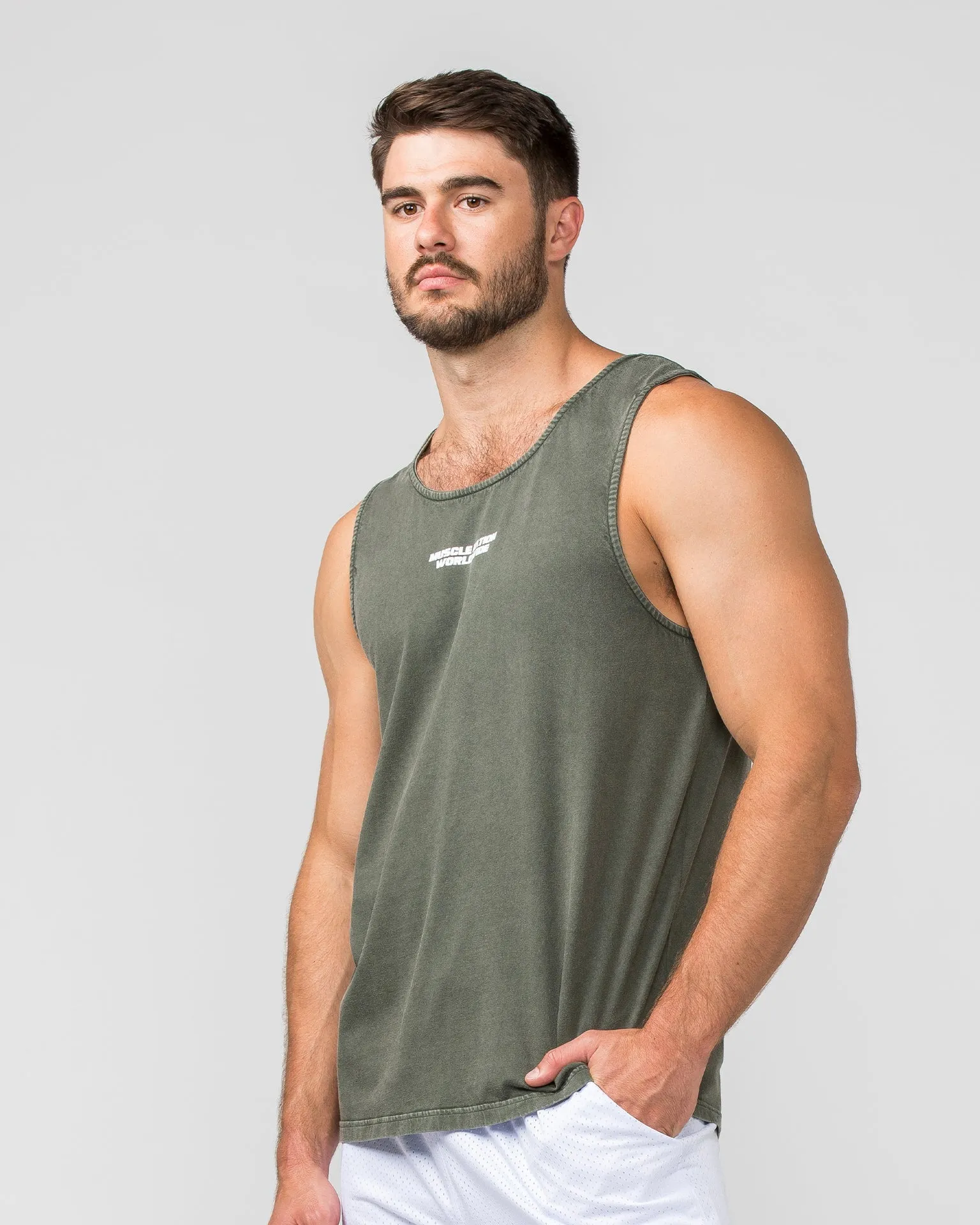Burly Training Tank - Dark Khaki (White logo)