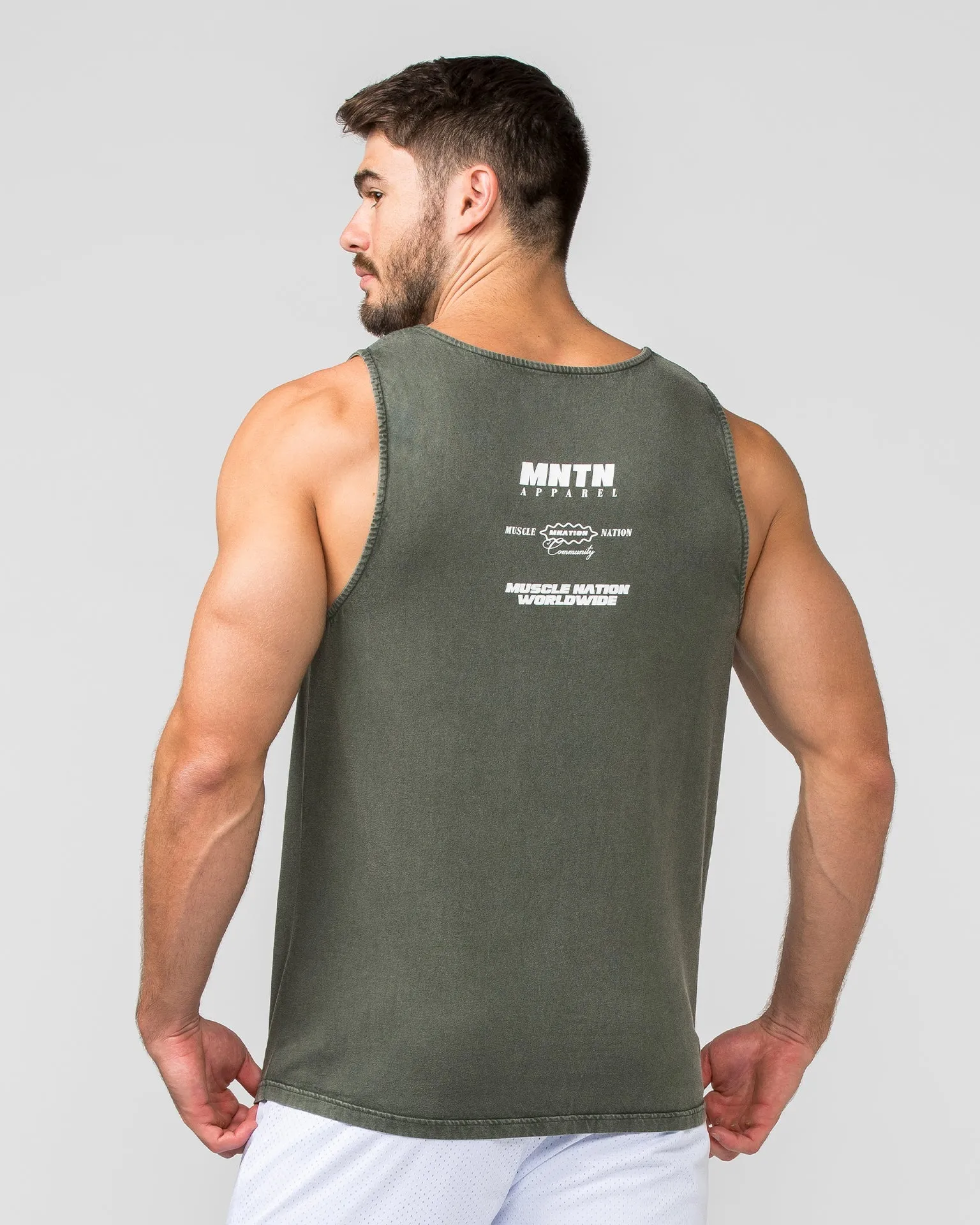 Burly Training Tank - Dark Khaki (White logo)