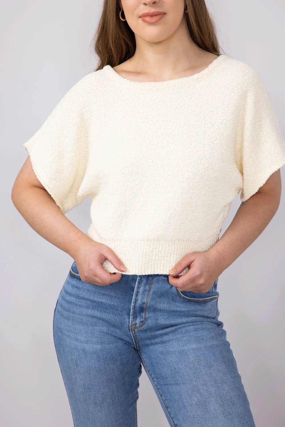 By Together Tie Back Cropped Sweater for Women in Cream | W1766-BUTTERCREAM