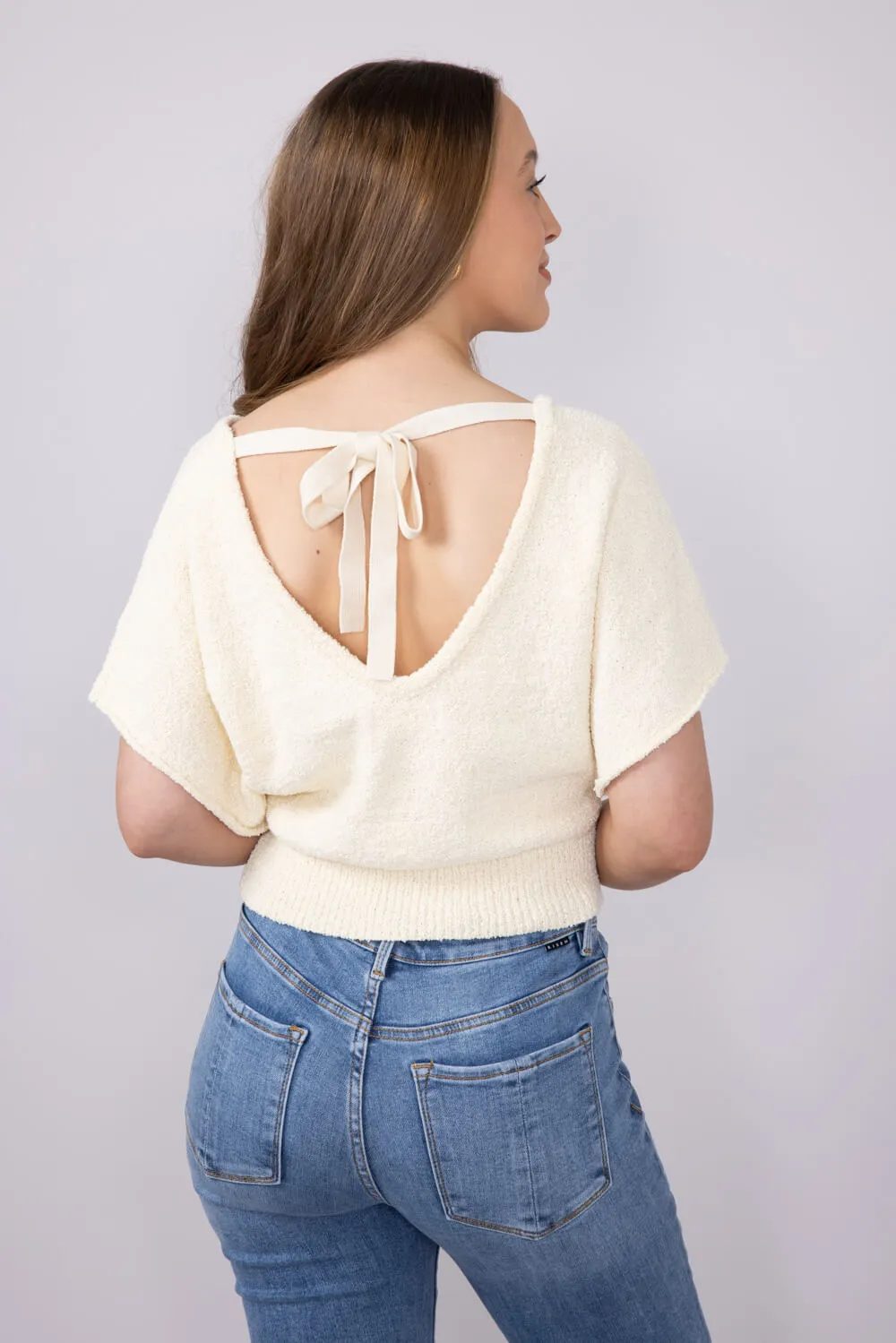 By Together Tie Back Cropped Sweater for Women in Cream | W1766-BUTTERCREAM