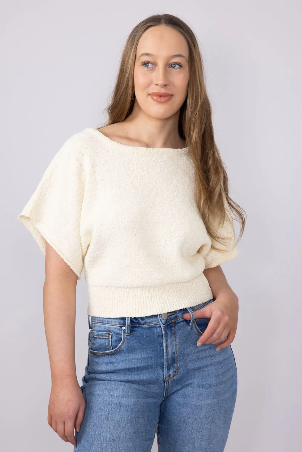 By Together Tie Back Cropped Sweater for Women in Cream | W1766-BUTTERCREAM