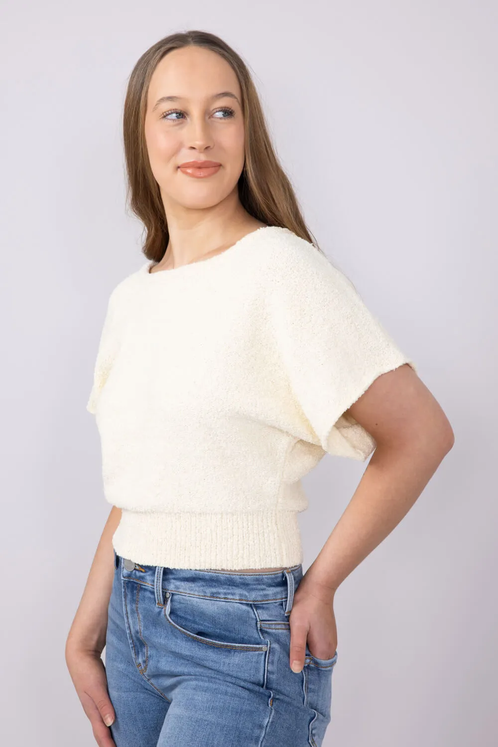 By Together Tie Back Cropped Sweater for Women in Cream | W1766-BUTTERCREAM