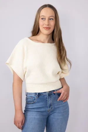 By Together Tie Back Cropped Sweater for Women in Cream | W1766-BUTTERCREAM