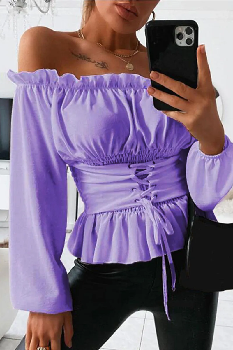 Casual Solid Patchwork Off the Shoulder Tops(5 Colors)