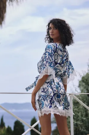 Chemise de nuit tunique Taylor en soie et dentelle blanche