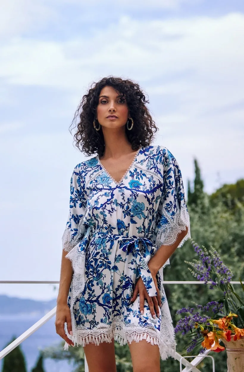 Chemise de nuit tunique Taylor en soie et dentelle blanche