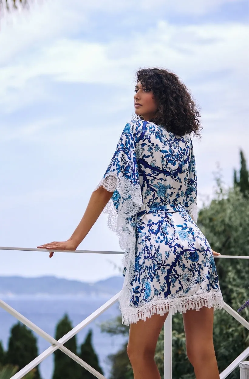Chemise de nuit tunique Taylor en soie et dentelle blanche