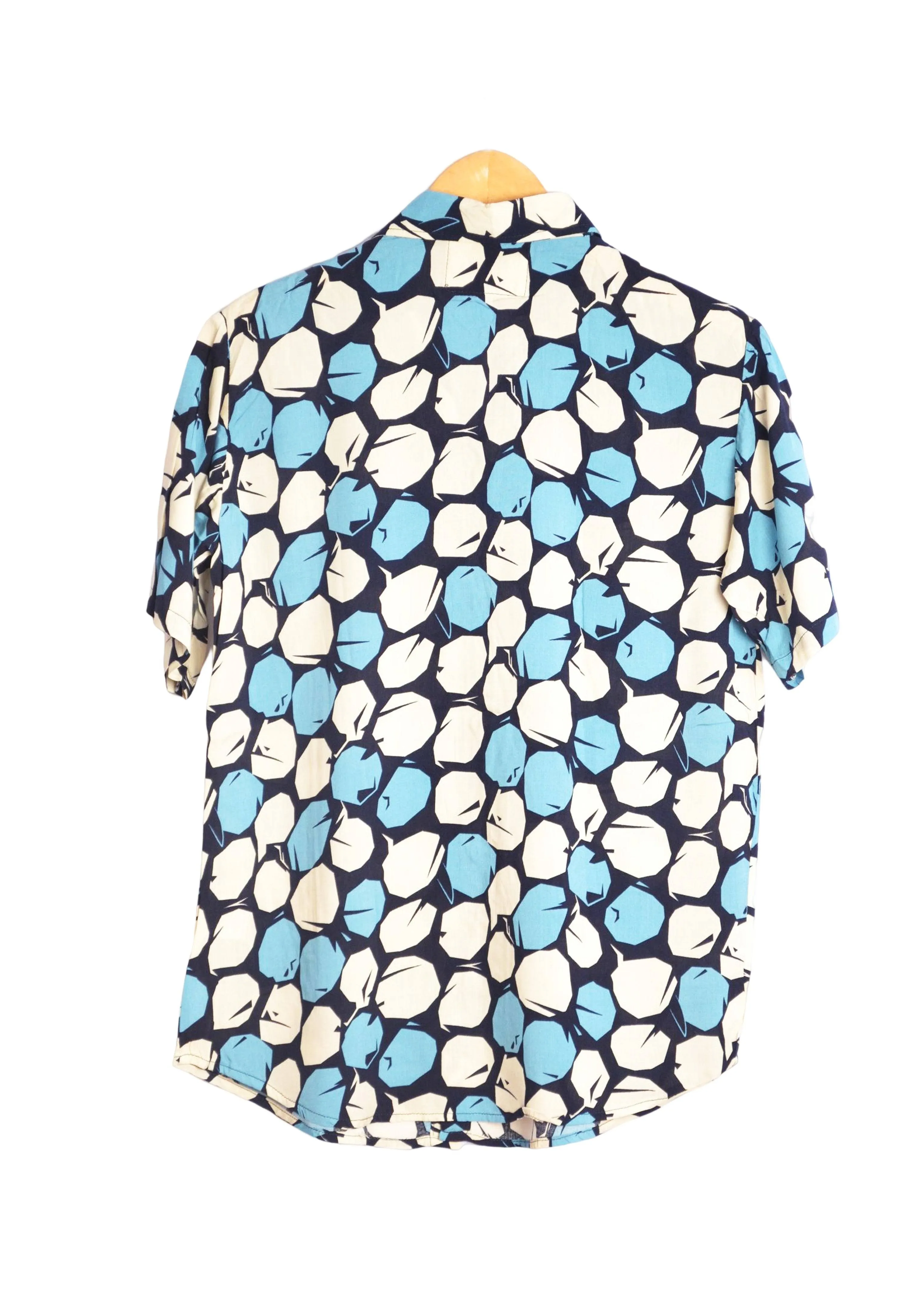 Chemise marine motifs ronds bleus -beige