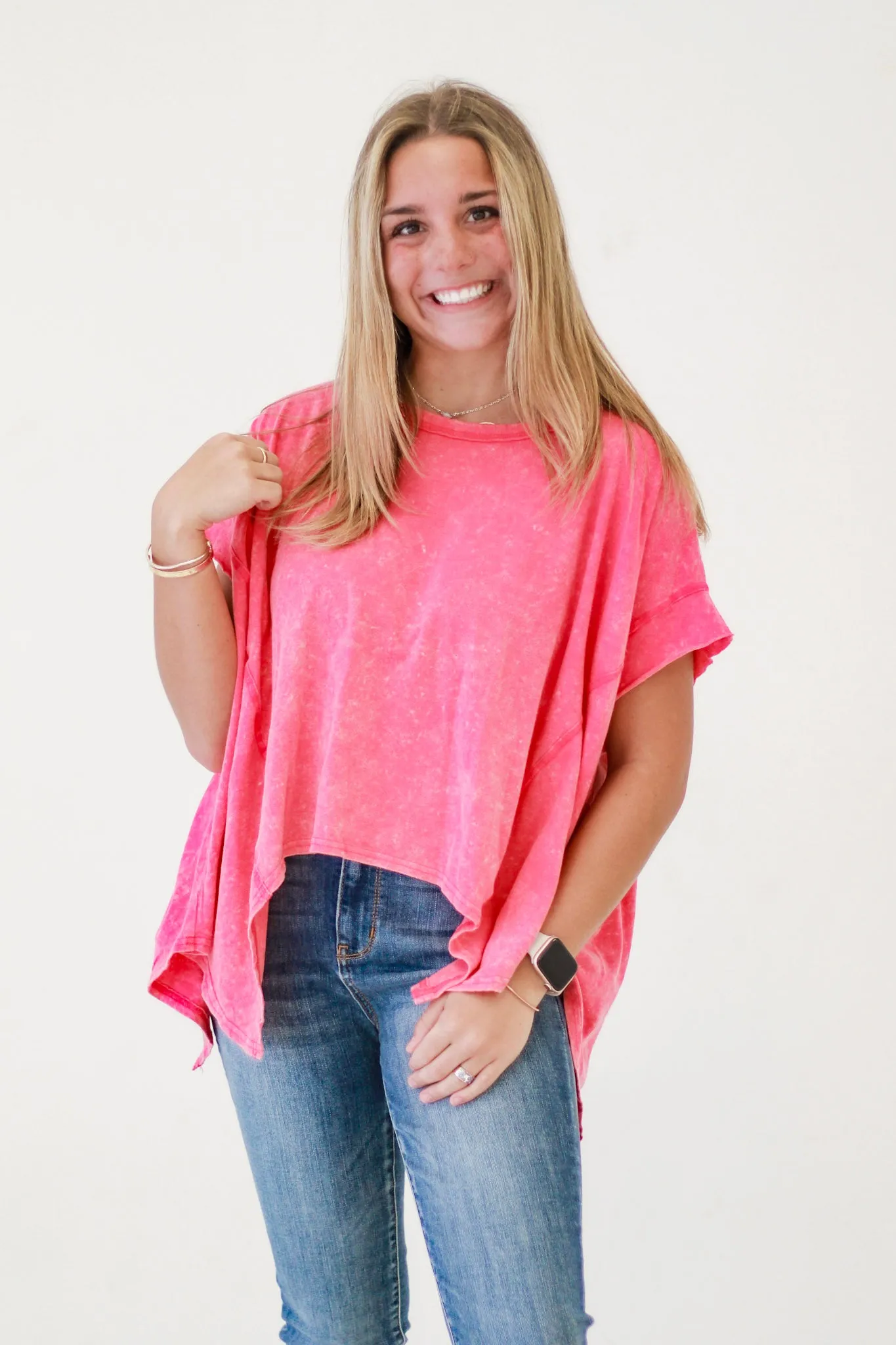 Chill Outing Washed Comfy Knit Top in Pink