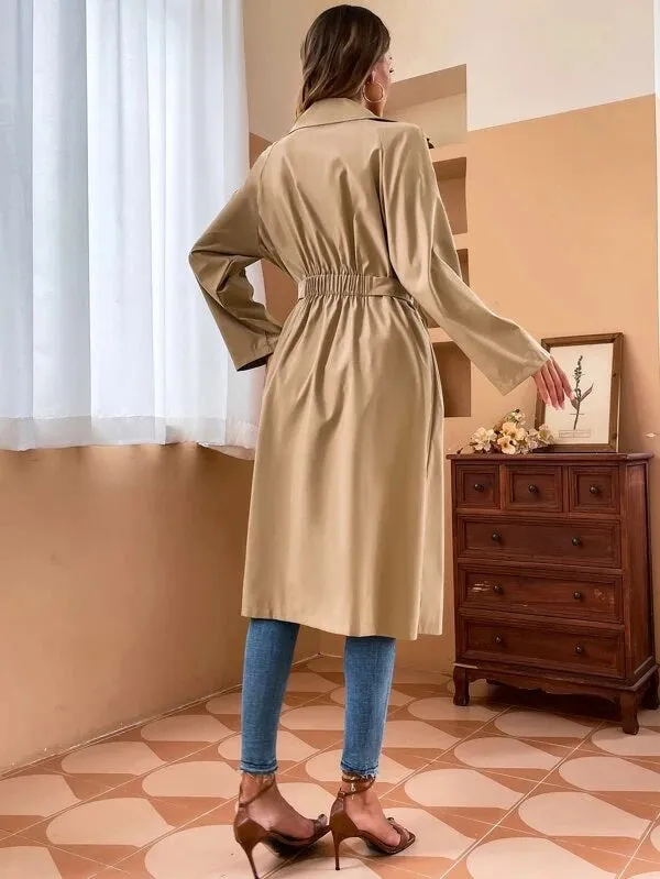 CM-CS558544 Women Elegant Seoul Style Lapel Collar Raglan Sleeve Belted Trench Coat