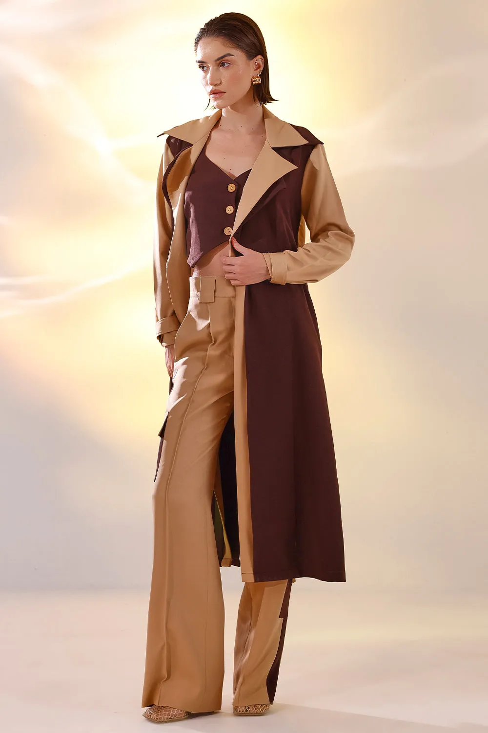 Color block trench coat