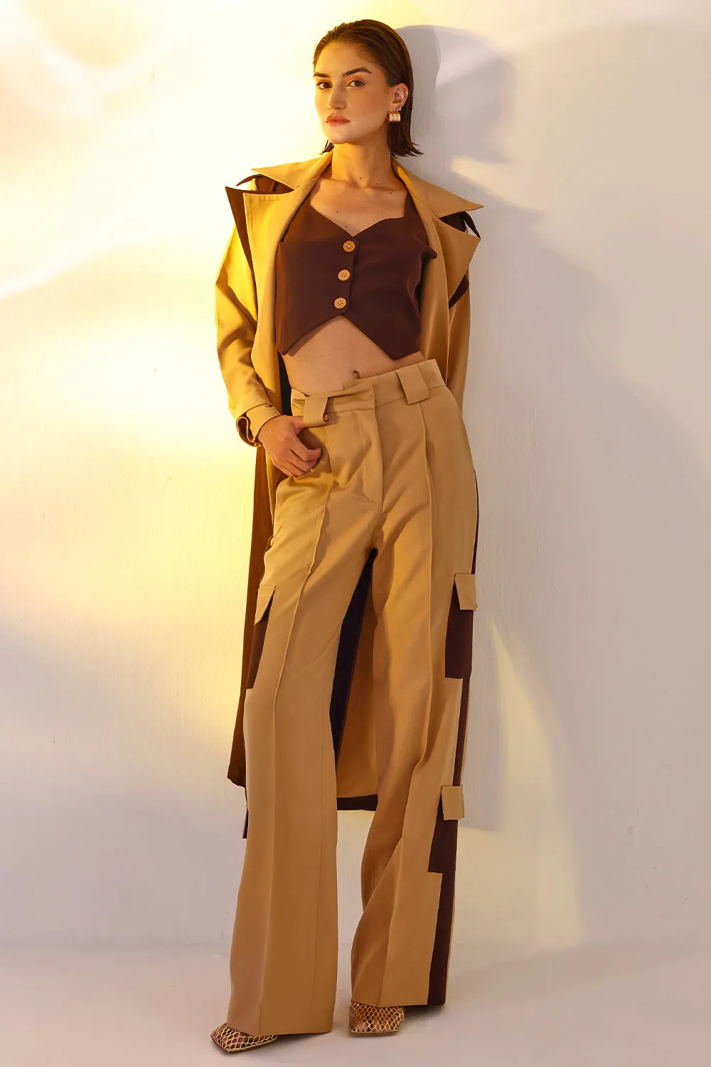 Color block trench coat