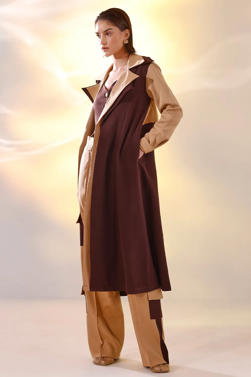 Color block trench coat