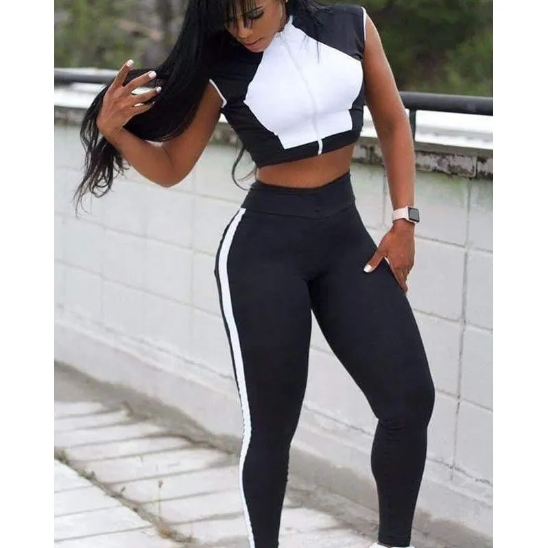 color style zip up women running suit