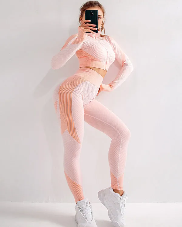 ColorBlock Stand-Up Collar Zipper Crop Jackets