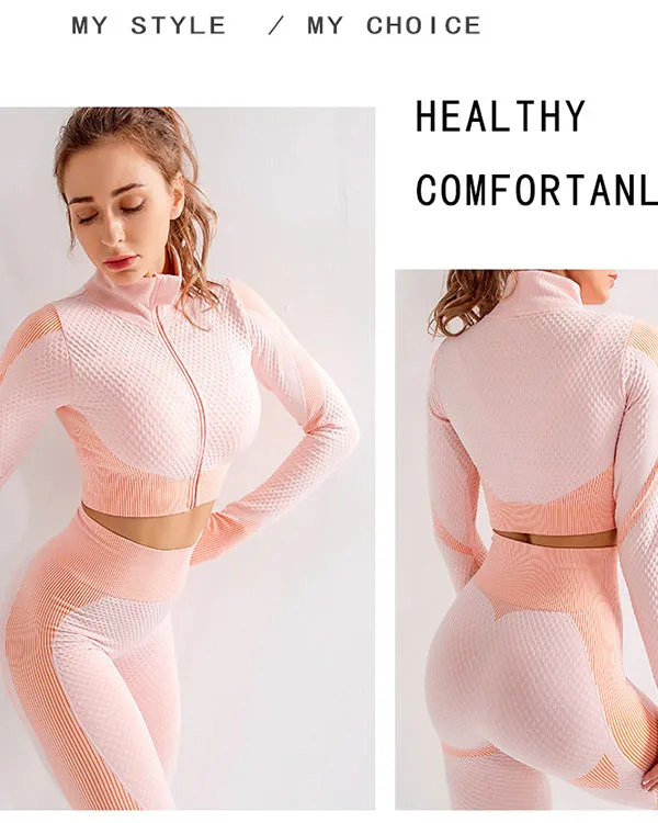 ColorBlock Stand-Up Collar Zipper Crop Jackets