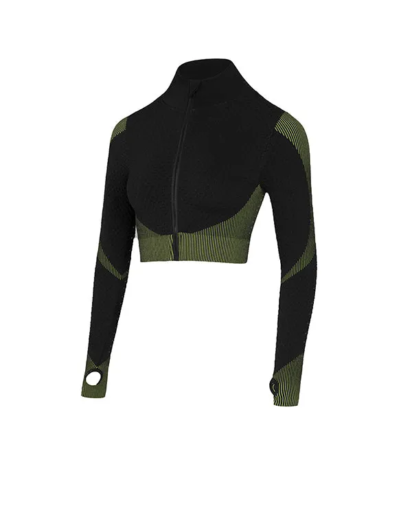 ColorBlock Stand-Up Collar Zipper Crop Jackets