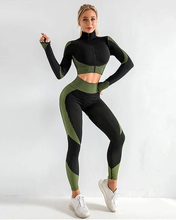 ColorBlock Stand-Up Collar Zipper Crop Jackets