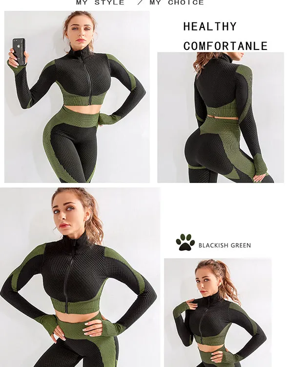 ColorBlock Stand-Up Collar Zipper Crop Jackets