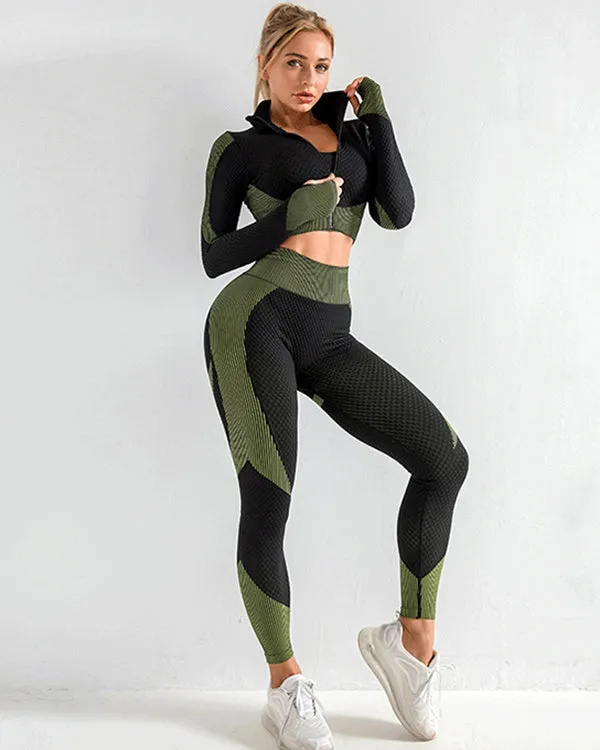 ColorBlock Stand-Up Collar Zipper Crop Jackets