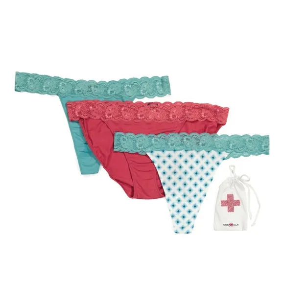 Cosabella Emergency Lingerie Bag: 2 Thongs &amp; 1 Bikini - Size 16-20 Underwear Set