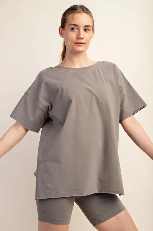 COTTON LYCRA OVERSIZED V NECK REVERSIBLE (part of a set)