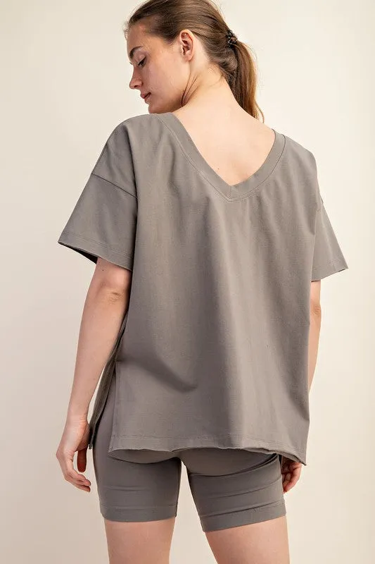 COTTON LYCRA OVERSIZED V NECK REVERSIBLE (part of a set)