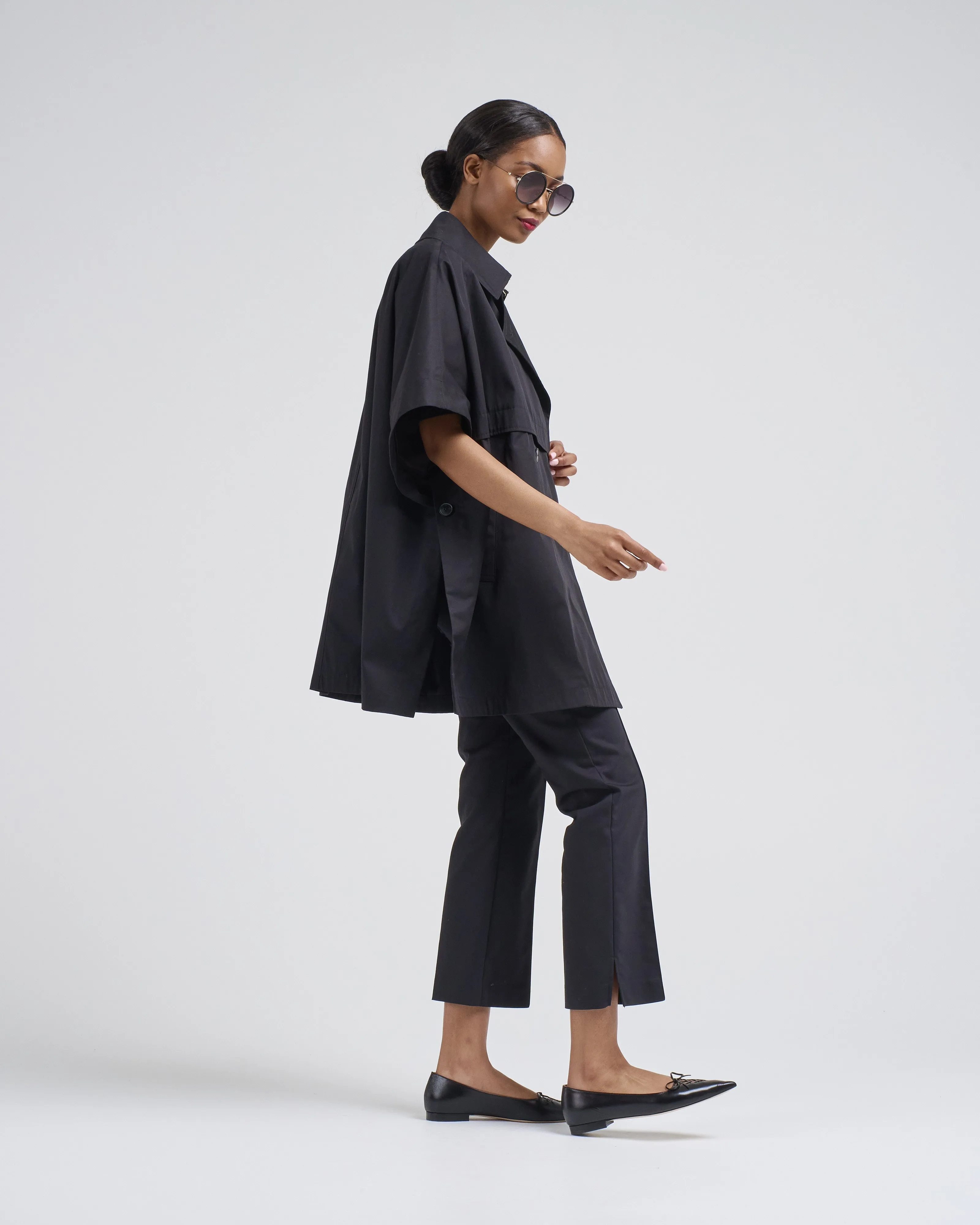 cotton short sleeve cape trench