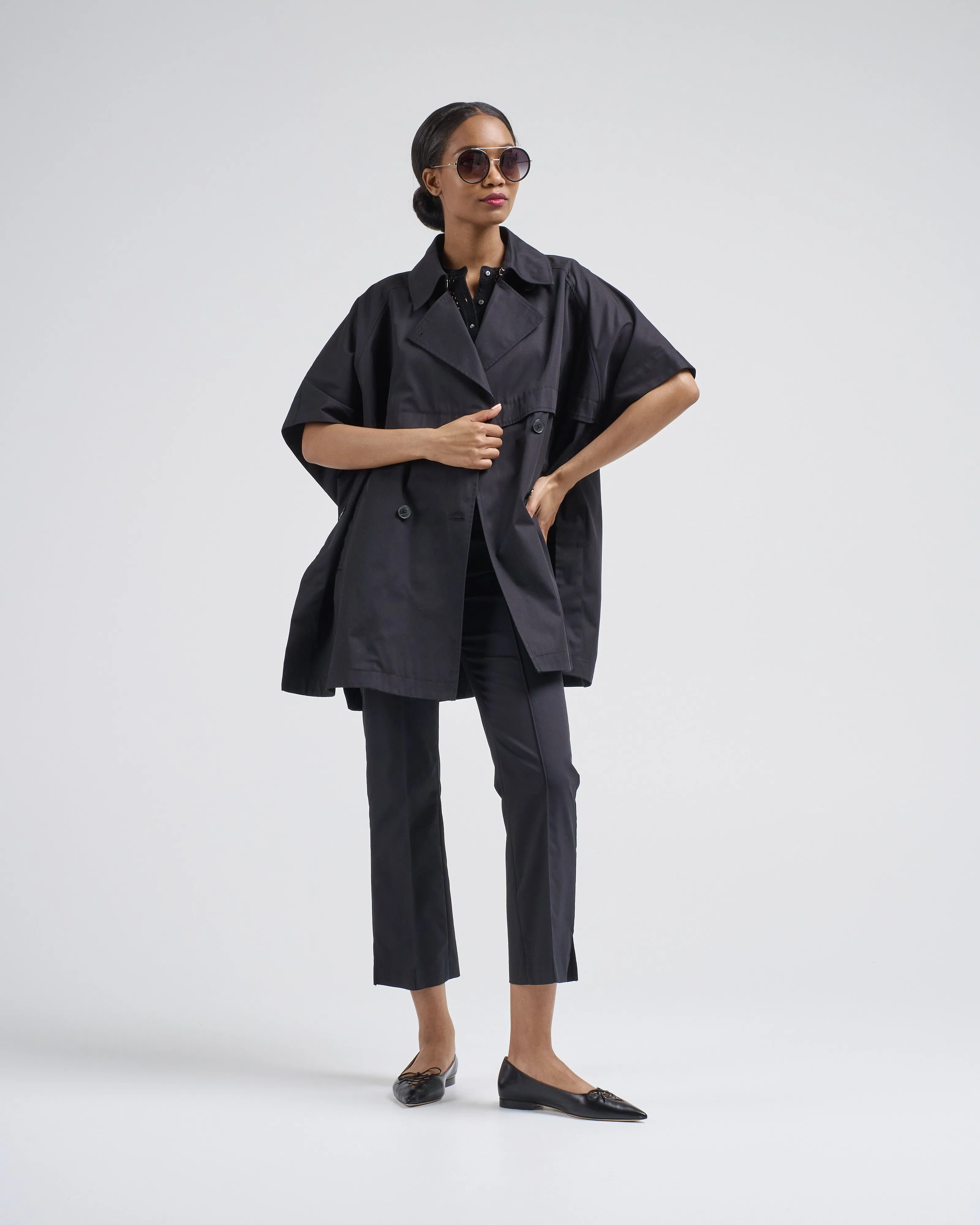 cotton short sleeve cape trench